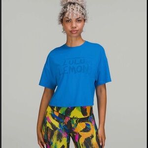 lululemon athletica Electric Blue Logo Crop Tee